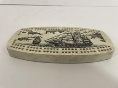 Vintage Style Cribbage Board Nautical Ship Ocean Theme Cream Marbled Felt Bottom