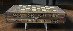Lebanese Backgammon And Checker Board Set With Mother Of Pearl/Walnut Inlays