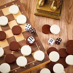 30 Pcs Backgammon Pieces Checkers, 1.25 Inch Beige, White and Brown