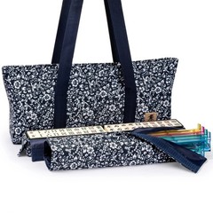 American Mahjong “Blue Calico” Floral Soft Case All-in-One Racks FX-AM007-A