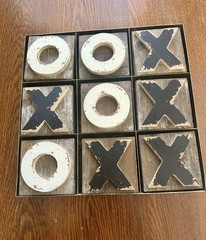 Tic Tac Toe Table Game Aluminum Base And Wooden Markers Made Of Distressed Wood