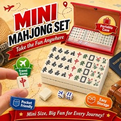 Portable Mahjong Mini Set Compact Travel Tiles Game Case Dice for Family Friends
