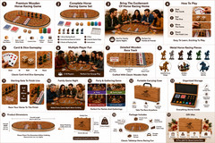 24.8in Wooden Horse Racing Board Game Foldable Large Race Track Set w Accessorie