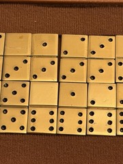 Vintage Mid-Century Solid Brass Double Six Dominoes Set(28) in FauxLeather Case