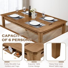 63″ ×39“ Board Game Table W/ Removable Top Solid Wood Dining/Gaming Table