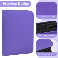 BYSTER 4 Pocket Card Binder, Premium PU Trading 2.76 x 3.74 inches, Purple