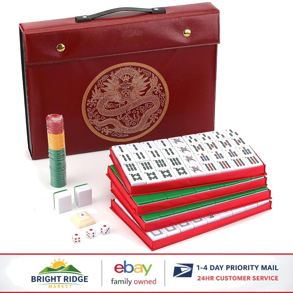 X-Large Chinese Mahjong Set with 146 Numbered Melamine Tiles & Travel Case