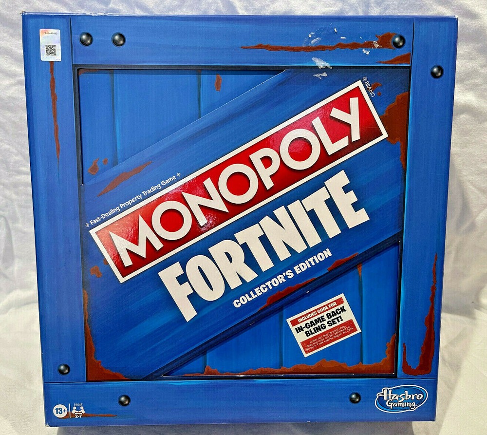Monopoly Fortnite Collector’s Edition Board Game Hasbro w/In Game Back Bling Set
