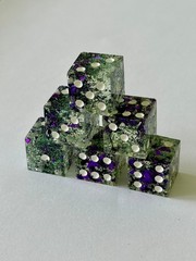 Resin Dice Set 6pcs – Purple Green Foil Sparkles Handmade Replacement Dice Games