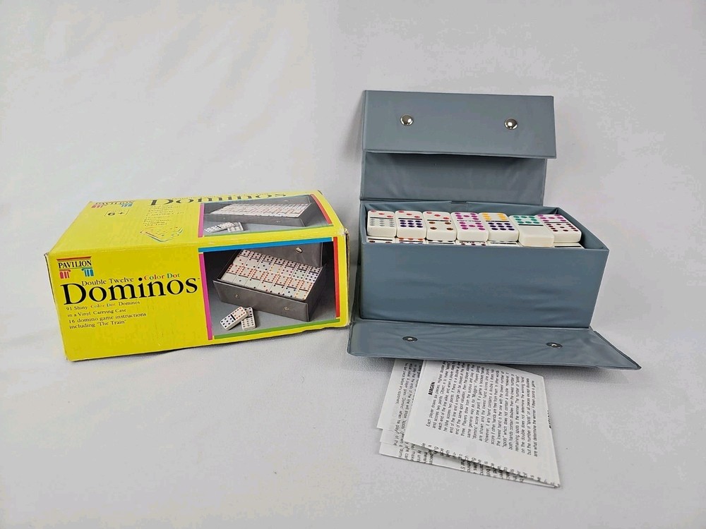 Vintage 1992 Pavilion Double Twelve Dominos – Multi-color Dots – Complete & Mint