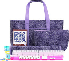 American Mahjong Tile Set with Purple Printed Carrying Bag, 166 Premium White Ti