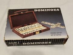 Double Six Dominoes Original Box in Lined Case with Clasp 7.5 x 5.5″