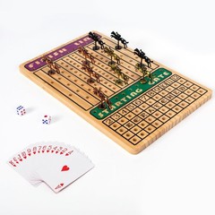 Horse Race Board Game with 11 Luxury Metal Horses, 4 Dice, 2 Card Boxes and Thic