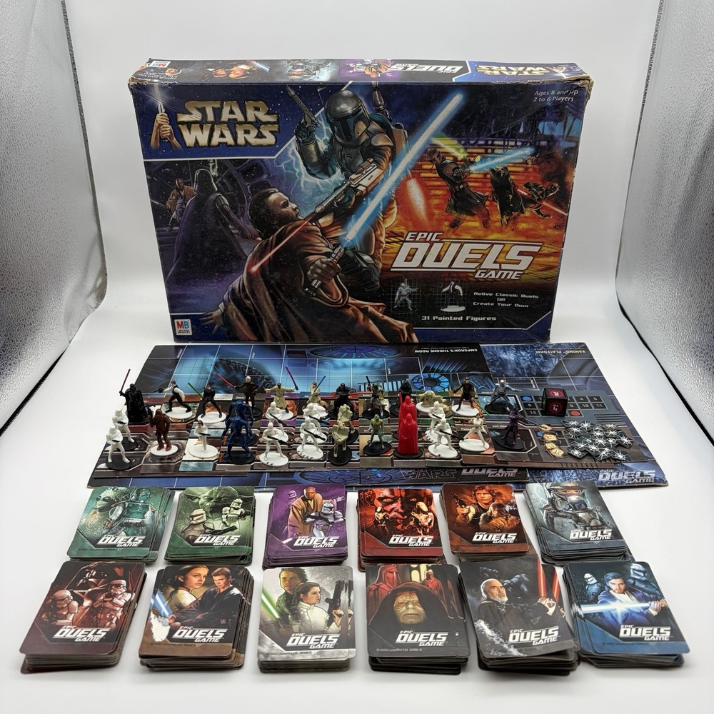 Star Wars Epic Duels Board Game 2002 w/ Figures 370/372 Cards Read