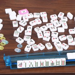 American Mah Jongg Mahjong Set 4 All-in-One Rack/Pushers 166 Tiles w/ Blue Bag