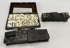 Vintage Dominoes Lot Black Embossed Crown Floral Spinner Tiles Leather Cas