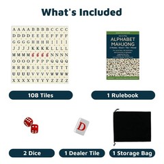 Alphabet Mahjong Tile Set – English Word Game for Adults & Teens – 108 Tiles, Di