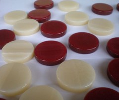 30 Acrylic Backgammon Checkers – Chips Red & Ivory 1.4 inches – High Quality