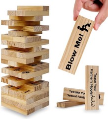 Pakoc Couples Game Wooden Tumbling Tower Game – 48 Wooden Stacking Game