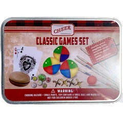 Classic Games Tin Case toy gift -marbles juggling yoyo jacks cards pickup sticks