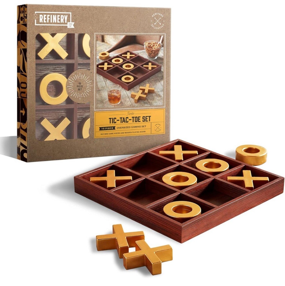 Refinery Premium Solid Wood Jumbo Tic Tac Toe Game Gold 14” Coffee Table Game