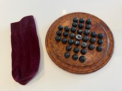 Handcrafted Thuya Wood Solitaire Game with Marble Balls; EXCELLENT CONDITION