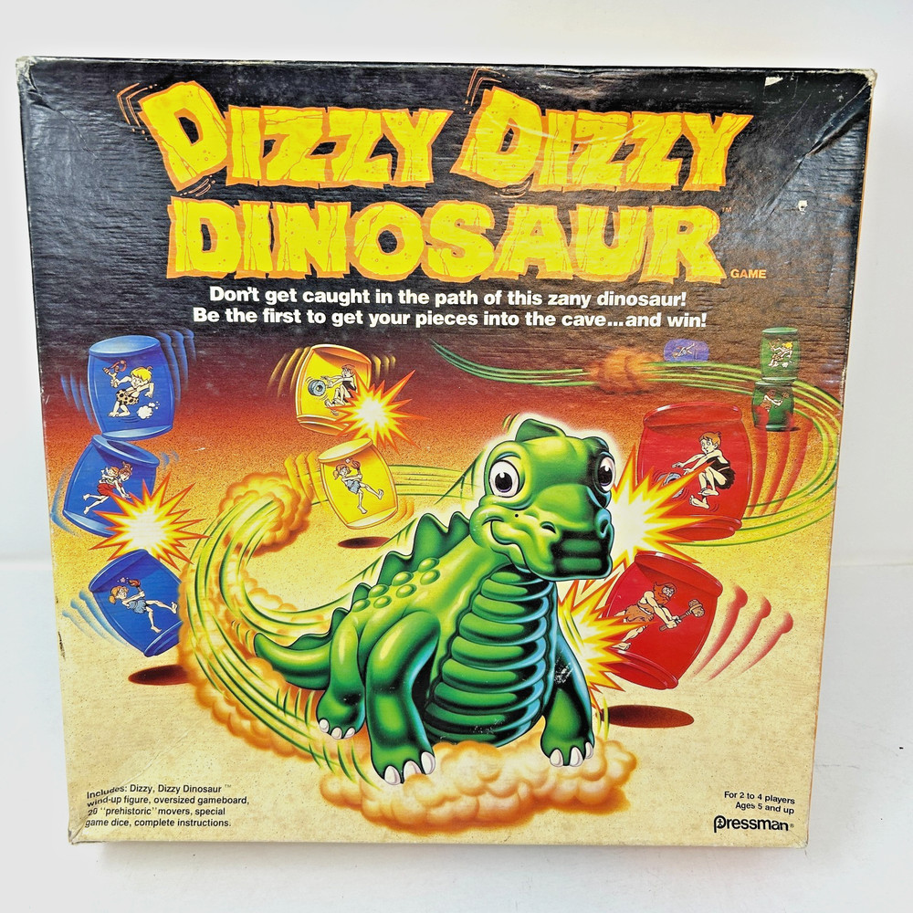 1987 DIZZY DIZZY DINOSAUR Board Game pressman WORKS Complete vintage wind up