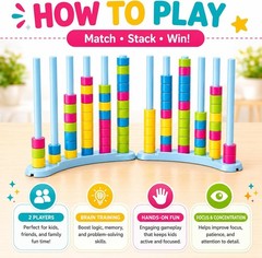 2 Pack Color Stack Challenge Game – Stacking Board Game Set with 2-4 Players Kid