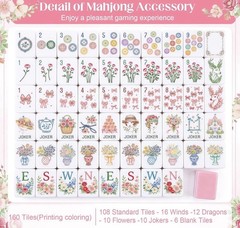 160 Exquisite Craft Mahjong Set Floral 160 Tiles w/ Mirror Jokers Winds
