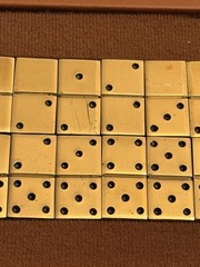 Vintage Mid-Century Solid Brass Double Six Dominoes Set(28) in FauxLeather Case