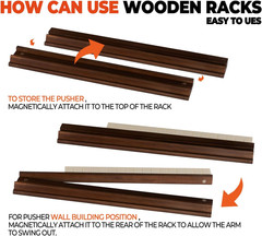 American Walnut Wood Mahjong Racks with Pushers, 4Pcs Mahjong Racks Set for Mahj