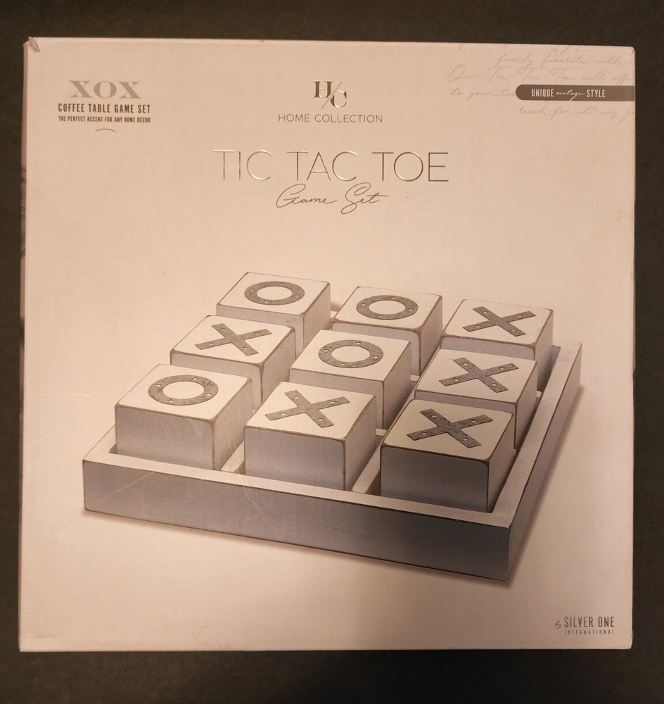 Tic Tac Toe XOX Home Collection Coffee Table Game Set White/ Silver Wood & Metal