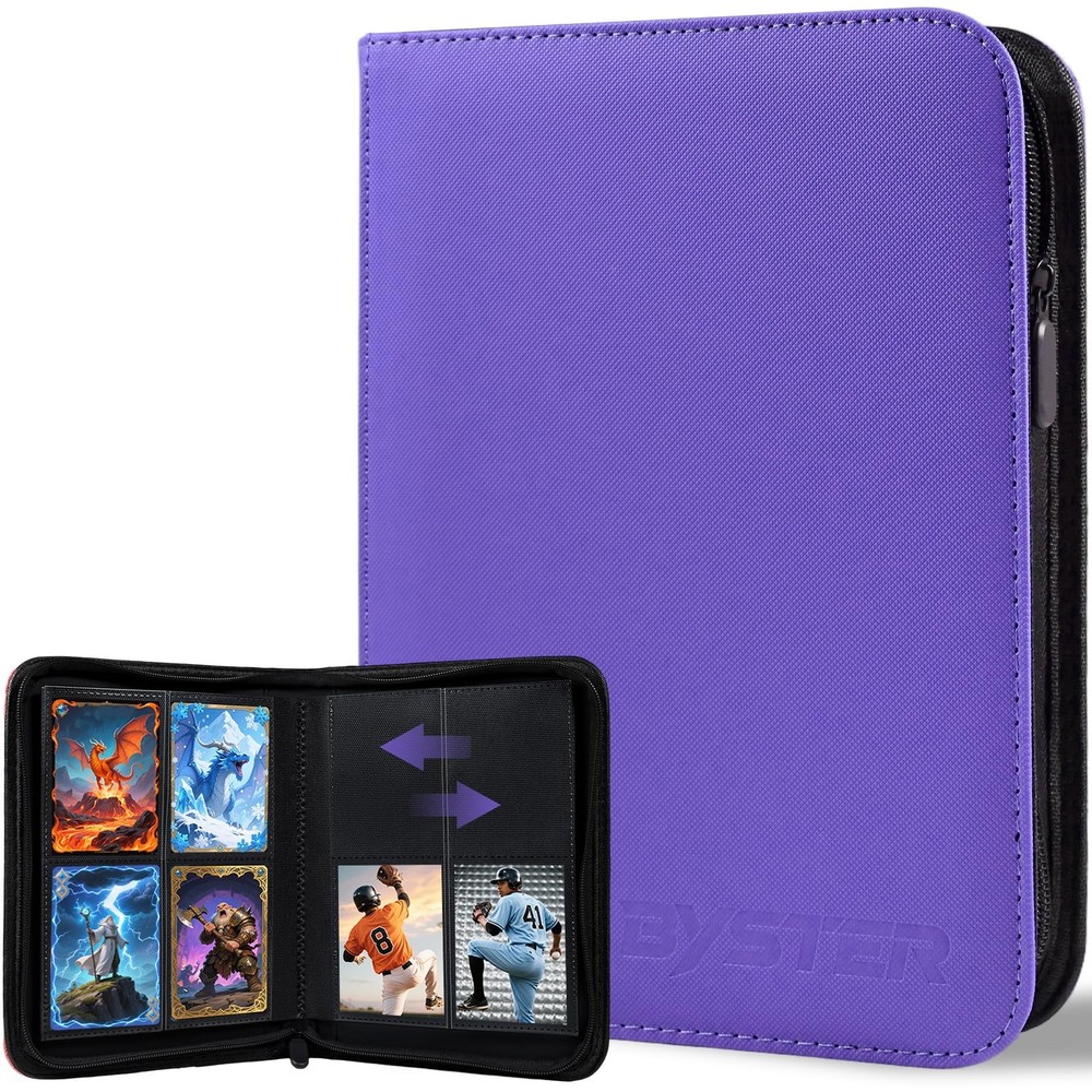 BYSTER 4 Pocket Card Binder, Premium PU Trading 2.76 x 3.74 inches, Purple