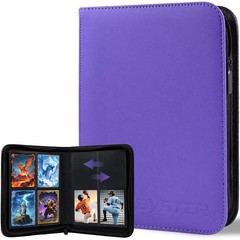 BYSTER 4 Pocket Card Binder, Premium PU Trading 2.76 x 3.74 inches, Purple