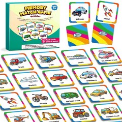 48 Pcs Vehicle Memory Match Game for Kids 3-6, Educational Flash Cards, Toddler
