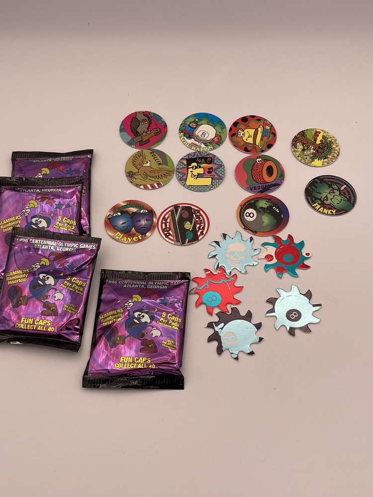 Vintage Lot Of Pogs Milk Caps & Slammer 1996 Oylmpic Games Various Collection