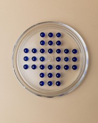 Vtg Glass Solitaire Game – Textured Clear Glass Board with Blue Glass Marbles