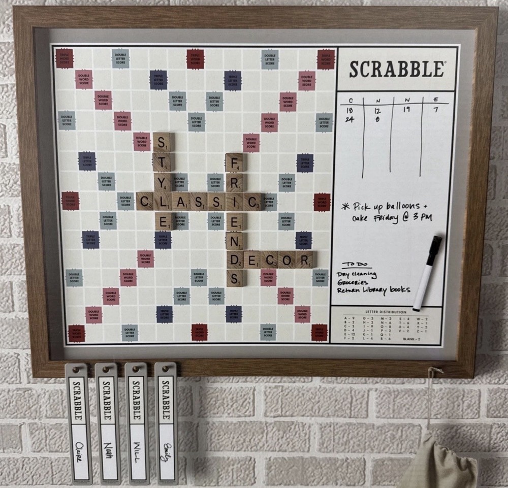 Scrabble Deluxe Vintage 2-in-1 Wall Edition w/ Dry Erase Message Note Board