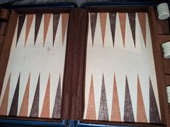 Vintage Travel Backgammon Game Zippered Case Dice Cups Complete! Blue Case!