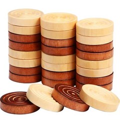 48 Pcs Wooden Checker Pieces with Stackable Ridge In Drawstring Storage Pouch