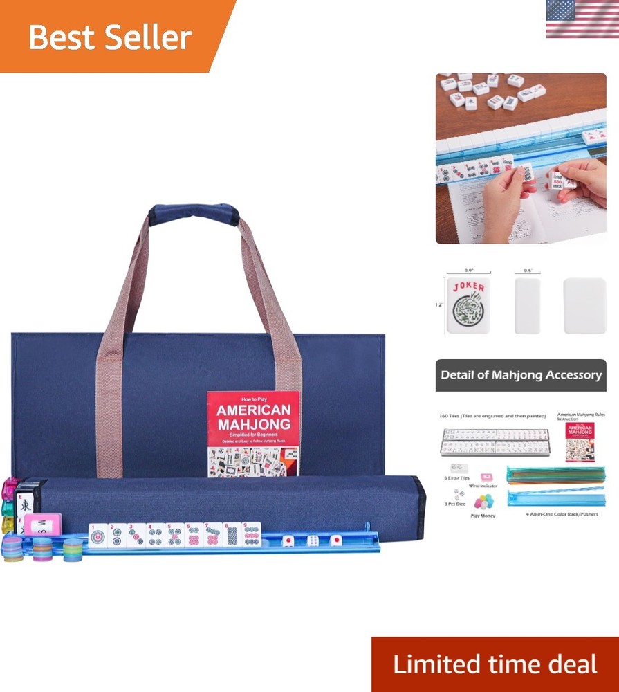American Mahjong Game Set, 166 White Tiles, 4 All-in-One Color Rack/Pushers,…