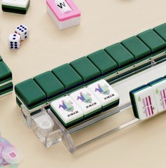 American Mahjong Set 160 Green Tiles Racks Pushers Bag and bonus flower Mat -New
