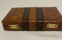 Double Six Dominoes Original Box in Lined Case with Clasp 7.5 x 5.5″