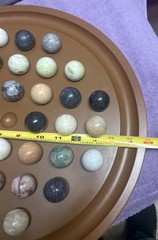 Vtg Semiprecious Stone Marble Solitaire Game 36 1” Stone Marbles 16” Board