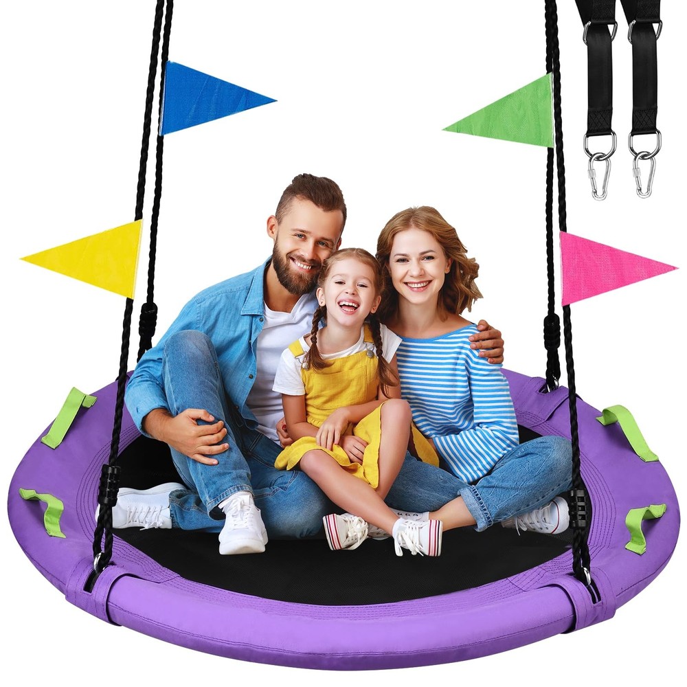 Family Outdoor Swing – 48 Inch Saucer Tree 900lbs Capacity Purple