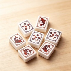 Premium Polished White Acrylic US Mahjong Set Clear Floral & Koi Engraving
