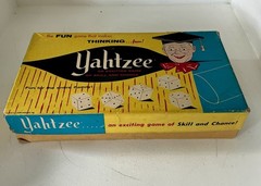 Vintage 1956 Yahtzee Complete E.S. Lowe Dice Game w Dice Cup Box Manual VG! MCM