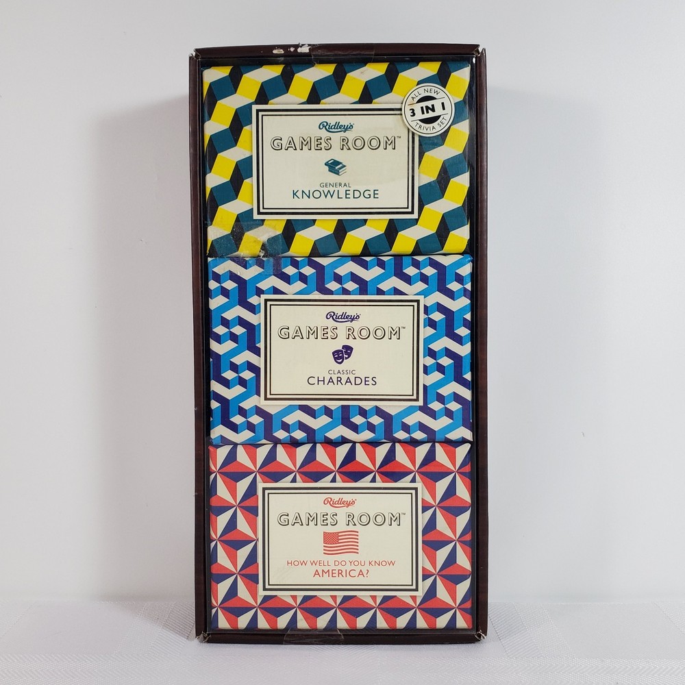 Ridley’s Games Room 3-in-1 Trivia Set General / Charades / America – NEW SEALED