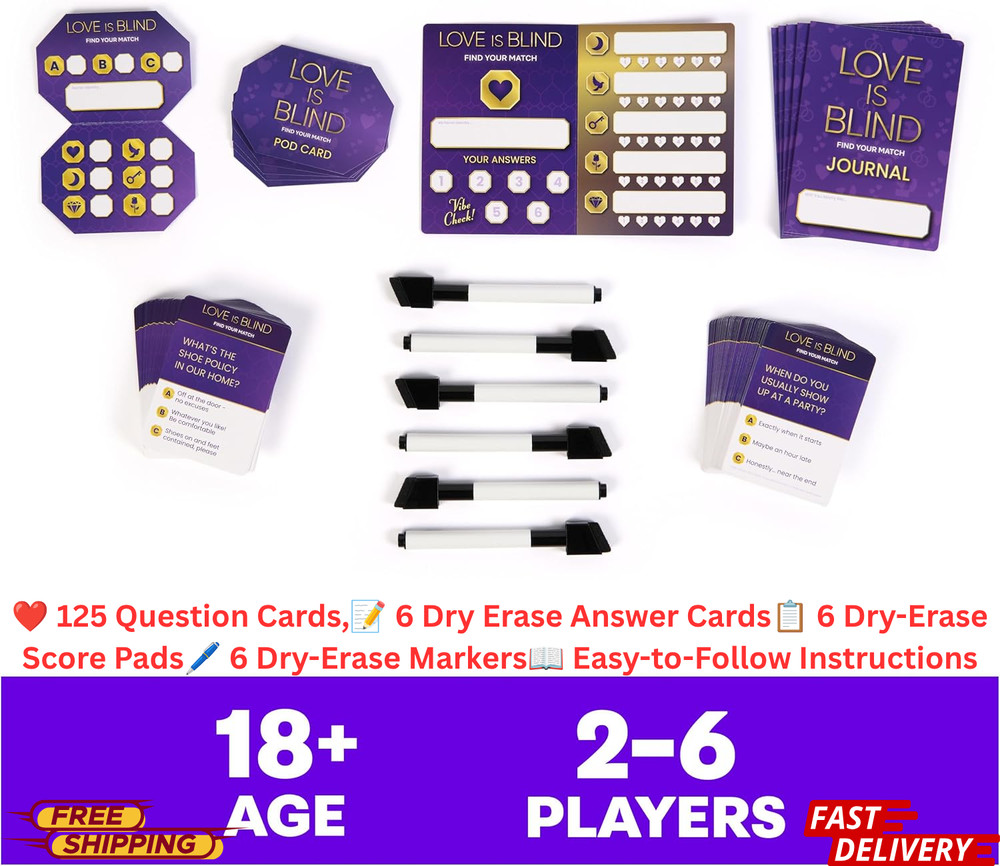 Love Is Blind Card Game for Couples Family Adults Party Game Date Night Fun Set+