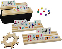Mexican Train Dominoes Set with Wooden Racks & Hub – 91 Tiles, Double 12